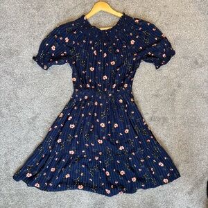 Old Navy Cottagecore Navy & Pink Floral Dress with Sculpted Elastic Waist